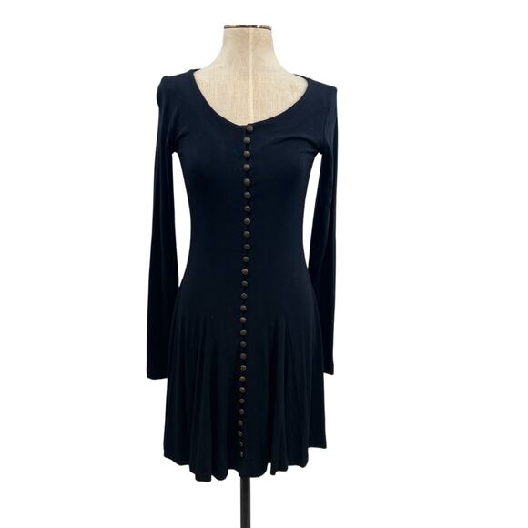 Betsey Johnson Dresses & Skirts - Betsey Johnson Vintage Dress Long Sleeve Button Front Henley Black Size Large